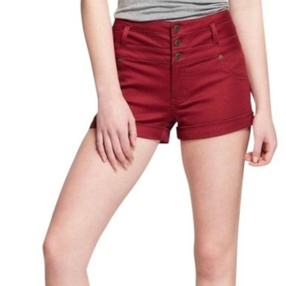 Red High-Waisted Jean Shorts